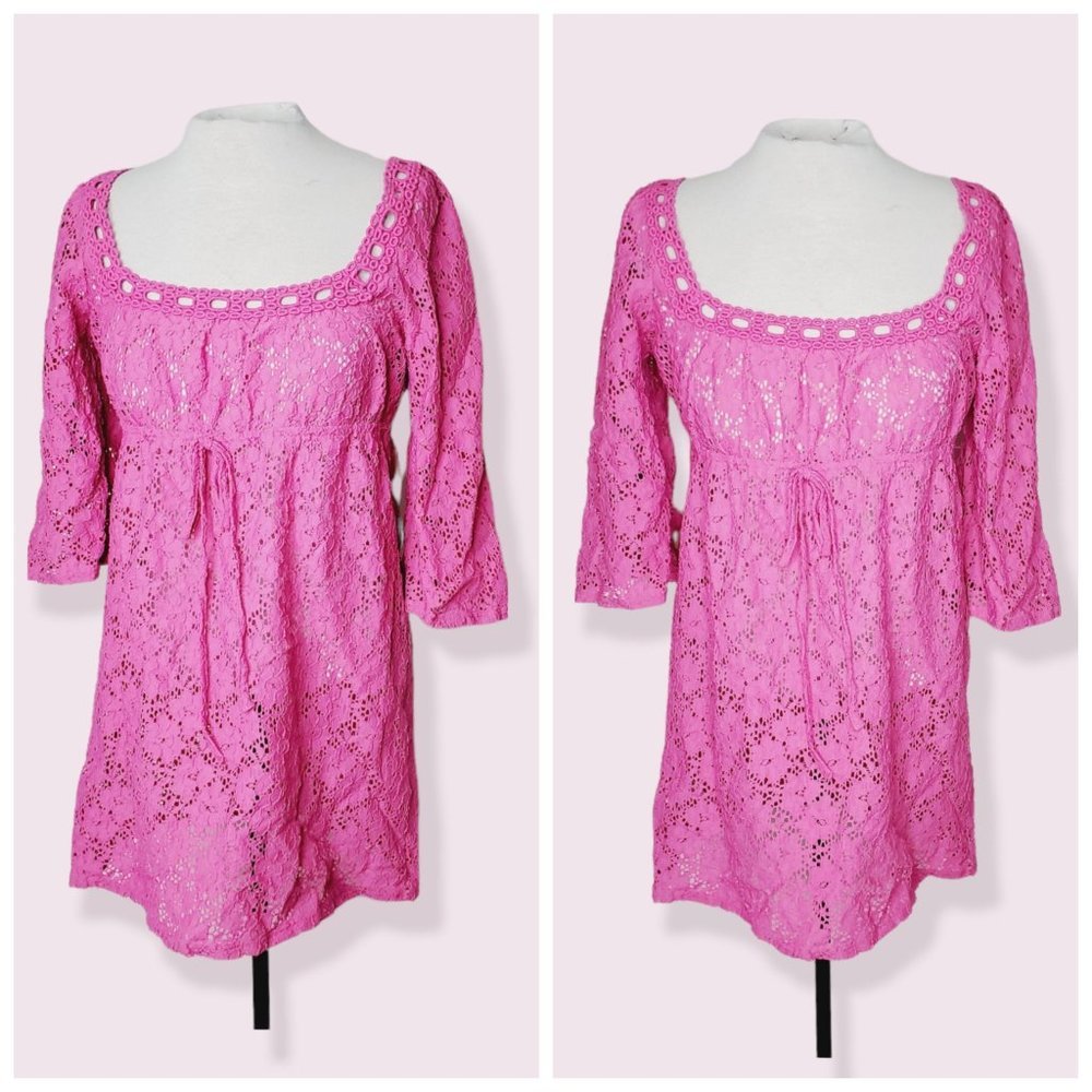 LAUNDRY BY DESIGN Pink Crochet Lace Boho Swimsuit Cover-Up